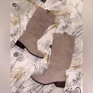 BP by Nordstrom Greige Grey Beige Tan Knee High Suede Boots- size 6